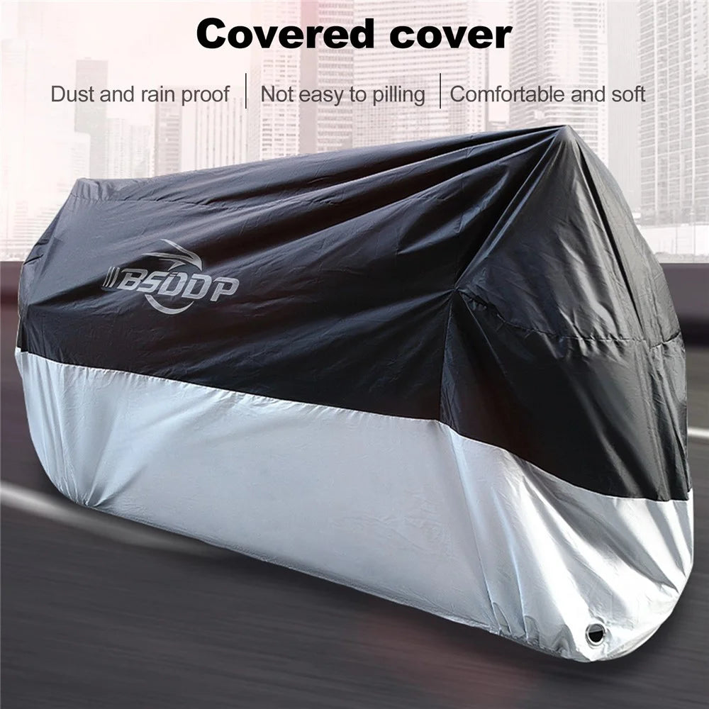 BSDDP 200x90x100cm Motorcycle Cover with Keyhole Oxford Cloth Waterproof Dustproof Motorbike Outdoor Protective Hood Cover - Black/Silver/M - 6