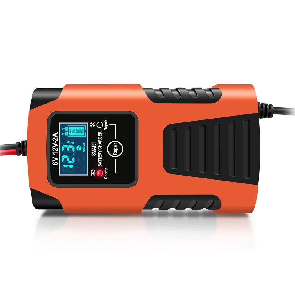 Motorcycle Smart Battery Charger 6V/2A 12V/2A Automatic Trickle Battery Charger Battery Maintainer Battery Desulfator - EU Plug/Orange - 2
