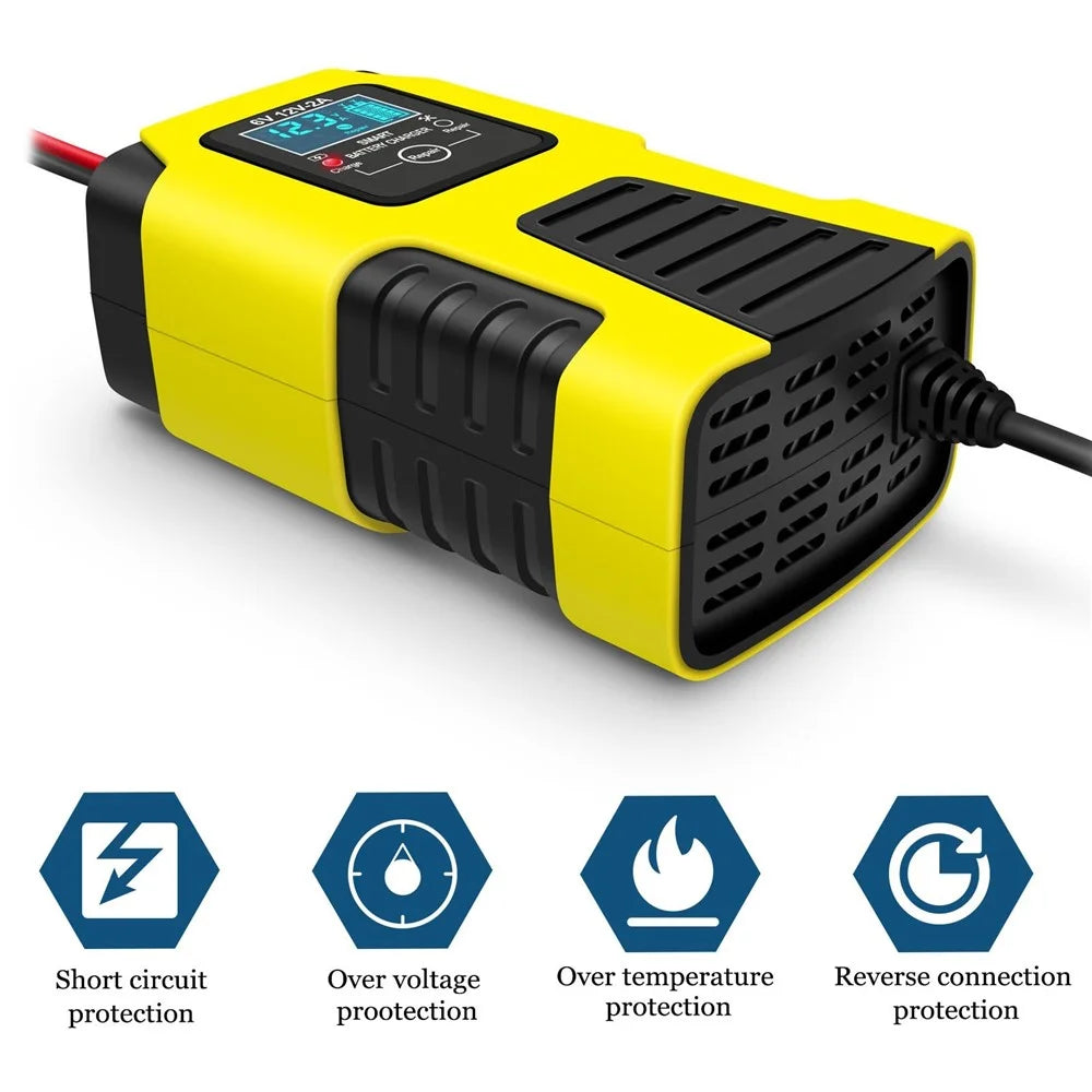 Motorcycle Smart Battery Charger 6V/2A 12V/2A Automatic Trickle Battery Charger Battery Maintainer Battery Desulfator - EU Plug/Orange - 4