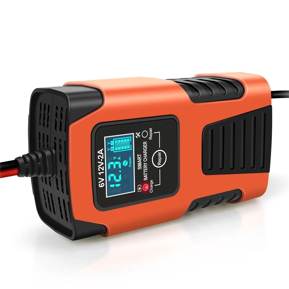 Motorcycle Smart Battery Charger 6V/2A 12V/2A Automatic Trickle Battery Charger Battery Maintainer Battery Desulfator - EU Plug/Orange - 5