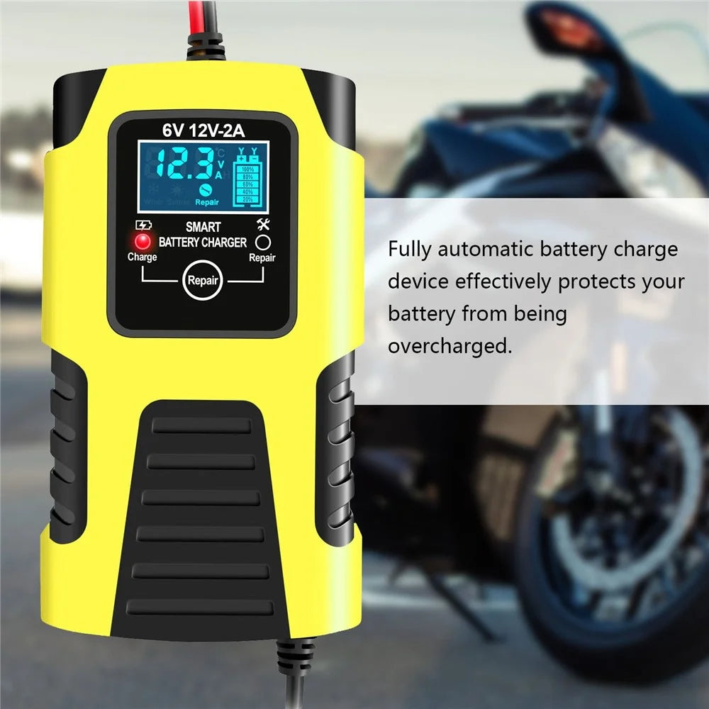Motorcycle Smart Battery Charger 6V/2A 12V/2A Automatic Trickle Battery Charger Battery Maintainer Battery Desulfator - EU Plug/Orange - 7