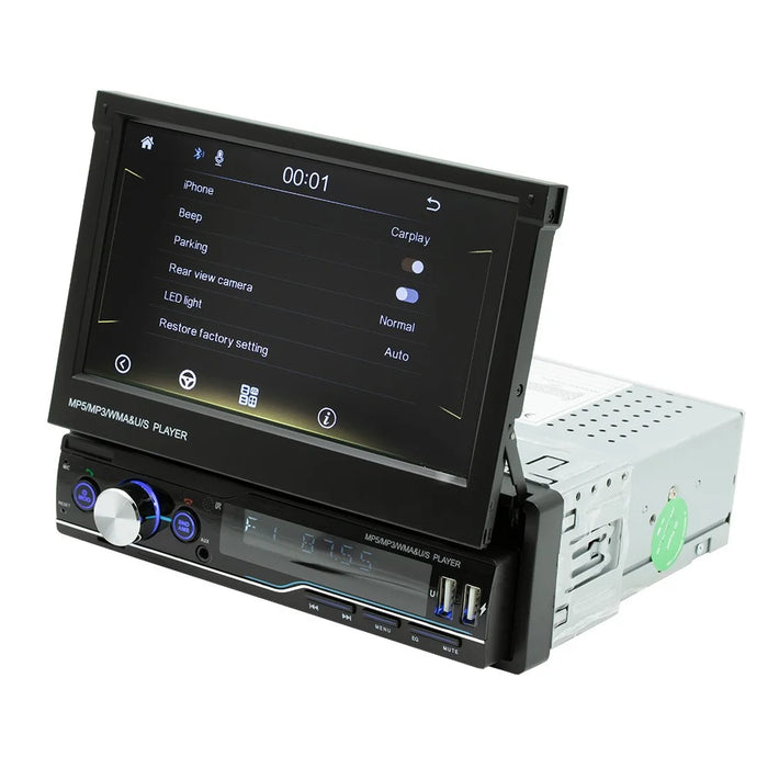 Single Din Bluetooth-compatible Car Radio 7-inch Automatic Telescopic Touchscreen Car Stereo FM/AM Radio MP5 Car Player - 1