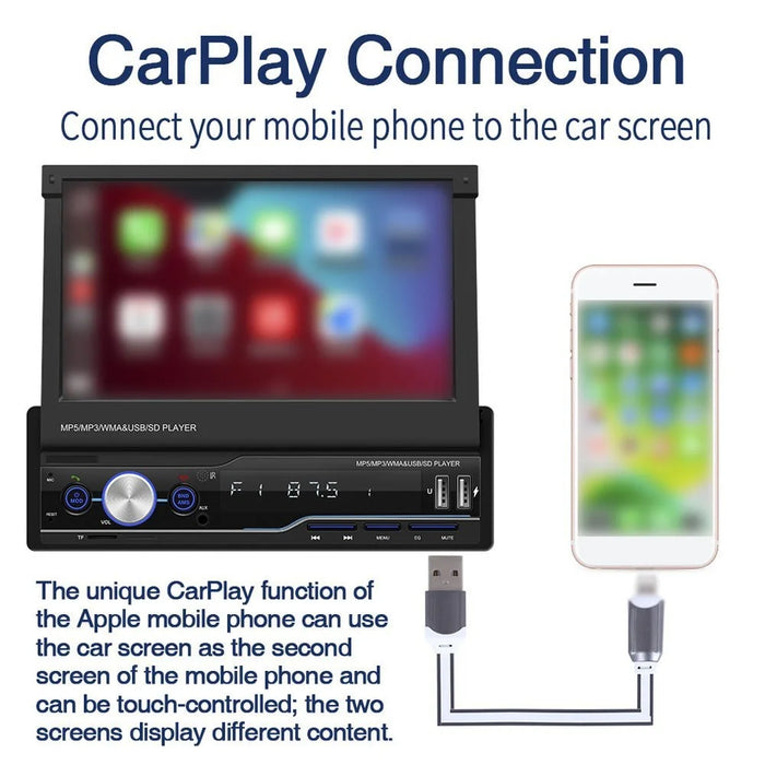 Single Din Bluetooth-compatible Car Radio 7-inch Automatic Telescopic Touchscreen Car Stereo FM/AM Radio MP5 Car Player - 7