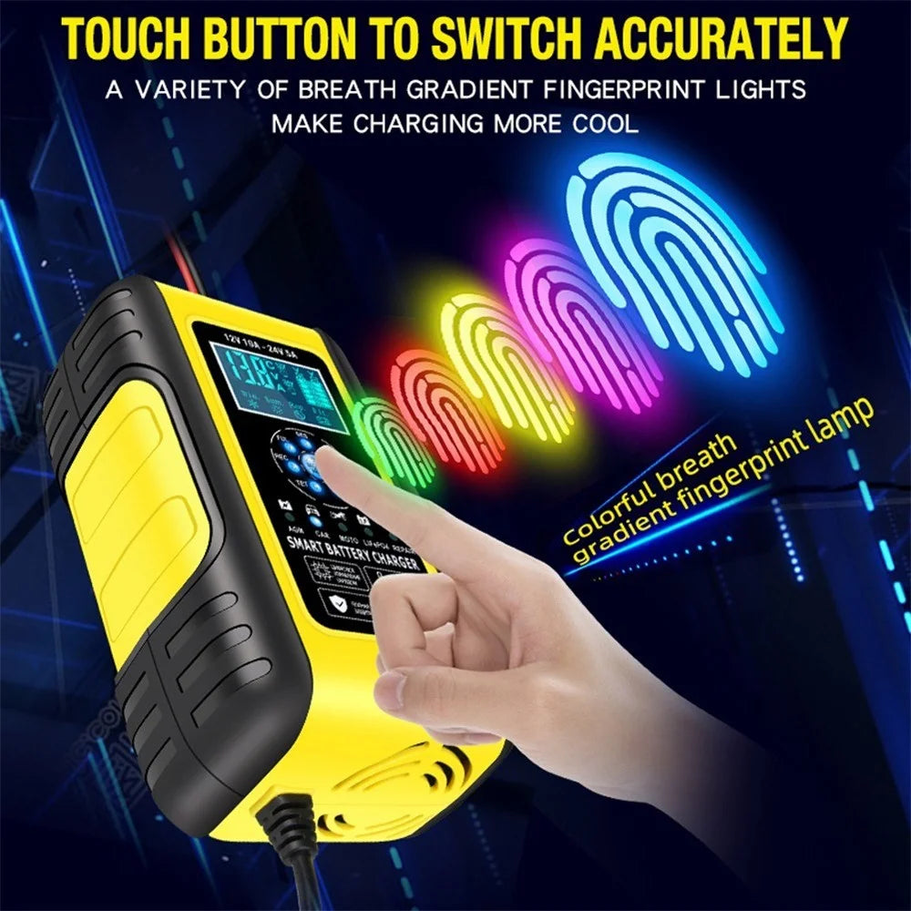 Fully-Automatic Smart Charger 12V/10A 24V/5A Battery MaintainerBattery Desulfator for Car Truck Motorcycle Lawn Mower Boat - US Plug/Yellow - 3