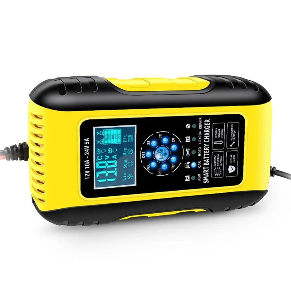 Fully-Automatic Smart Charger 12V/10A 24V/5A Battery MaintainerBattery Desulfator for Car Truck Motorcycle Lawn Mower Boat - US Plug/Yellow - 4
