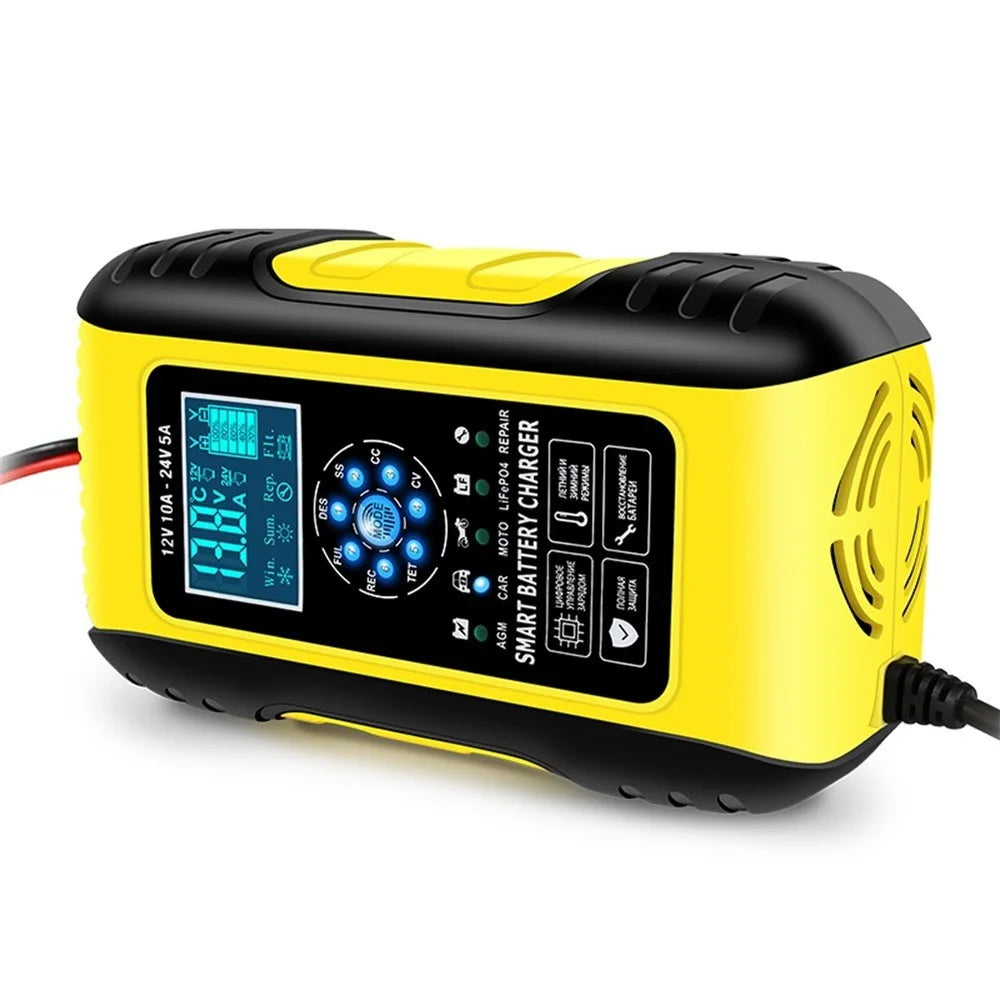 Fully-Automatic Smart Charger 12V/10A 24V/5A Battery MaintainerBattery Desulfator for Car Truck Motorcycle Lawn Mower Boat - US Plug/Yellow - 7