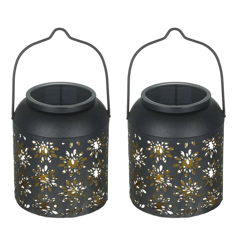 TOMSHINE 2Pcs/Pack Solar Lantern Outdoor Hanging Light Retro Metal Decorative Light Hollowed Out Flower Pattern Garden Landscape Lighting - 1