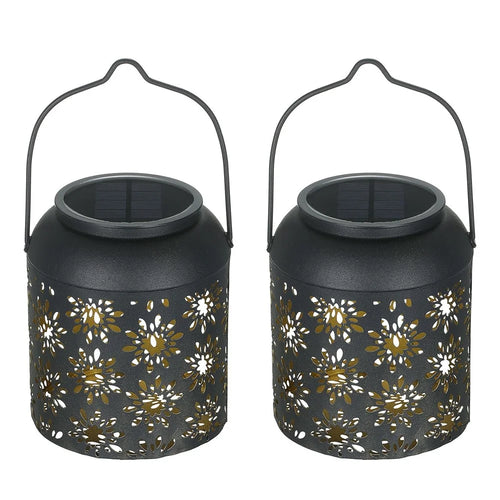 TOMSHINE 2Pcs/Pack Solar Lantern Outdoor Hanging Light Retro Metal Decorative Light Hollowed Out Flower Pattern Garden Landscape Lighting - 1