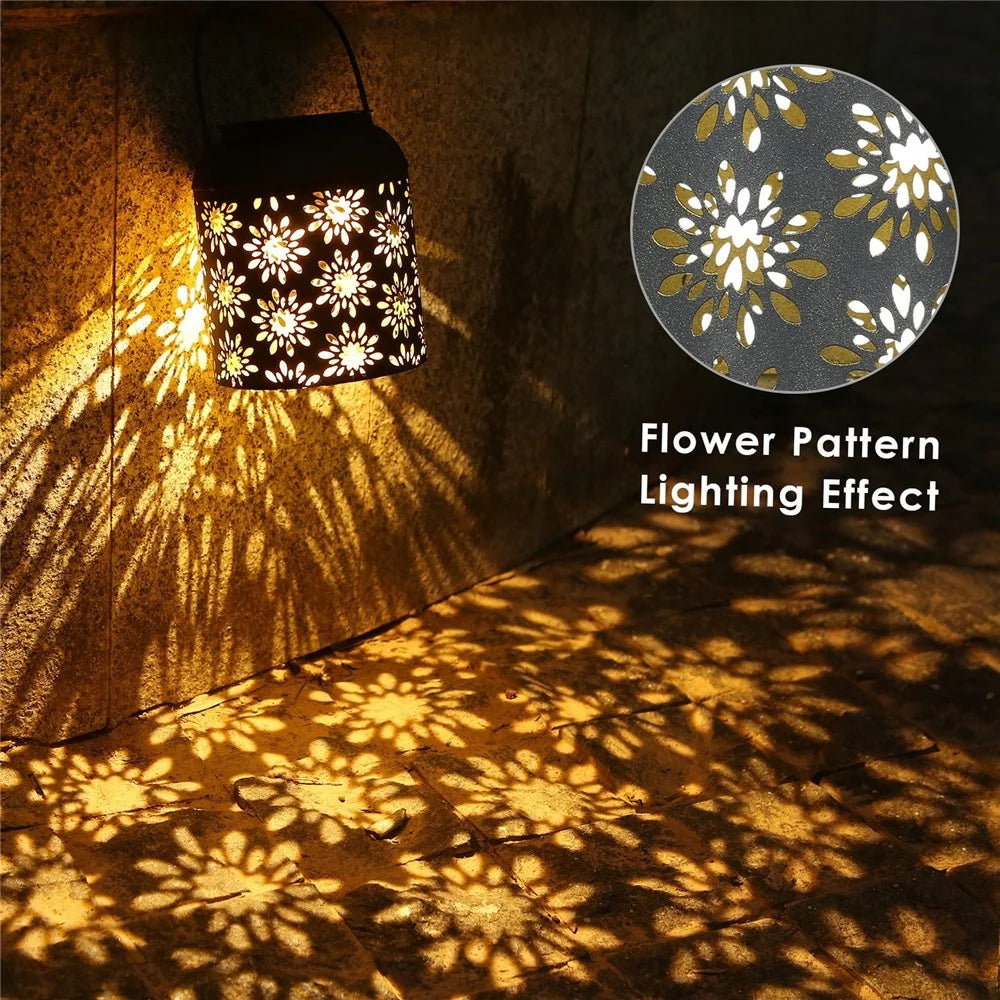 TOMSHINE 2Pcs/Pack Solar Lantern Outdoor Hanging Light Retro Metal Decorative Light Hollowed Out Flower Pattern Garden Landscape Lighting - 4