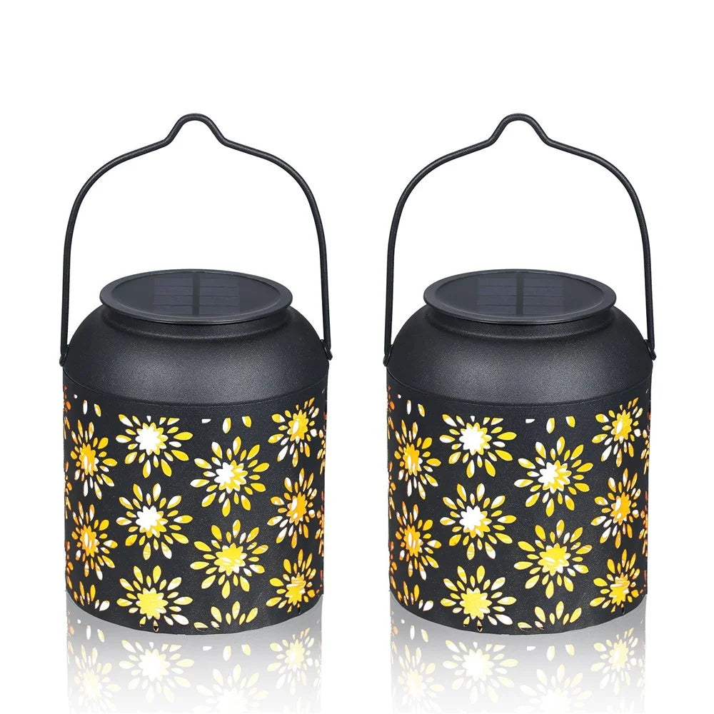 TOMSHINE 2Pcs/Pack Solar Lantern Outdoor Hanging Light Retro Metal Decorative Light Hollowed Out Flower Pattern Garden Landscape Lighting - 6