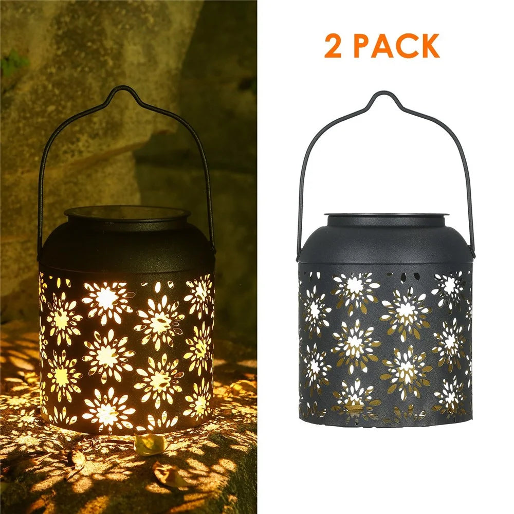 TOMSHINE 2Pcs/Pack Solar Lantern Outdoor Hanging Light Retro Metal Decorative Light Hollowed Out Flower Pattern Garden Landscape Lighting - 7