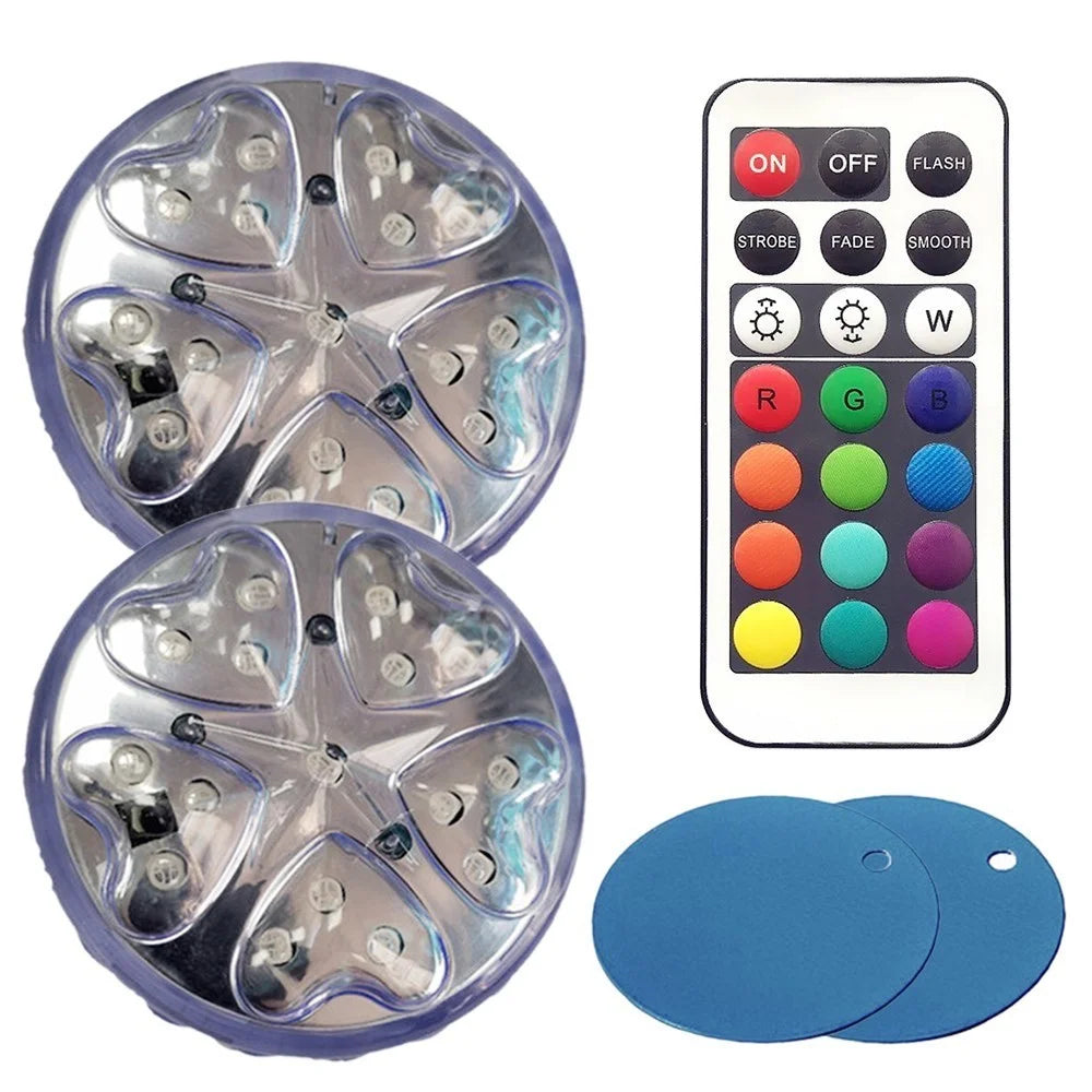 2Pcs Submersible LED Pool Light with IR Remote Control 13 Colors Changing Waterproof Underwater Light - 1