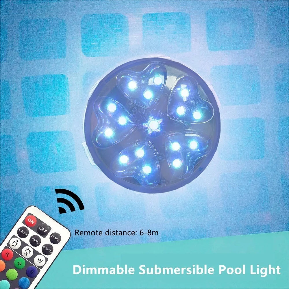 2Pcs Submersible LED Pool Light with IR Remote Control 13 Colors Changing Waterproof Underwater Light - 2