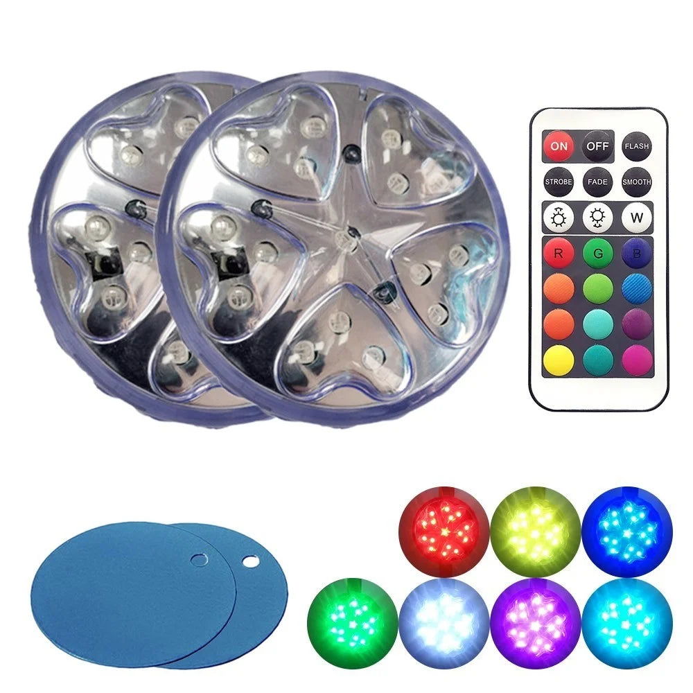 2Pcs Submersible LED Pool Light with IR Remote Control 13 Colors Changing Waterproof Underwater Light - 7