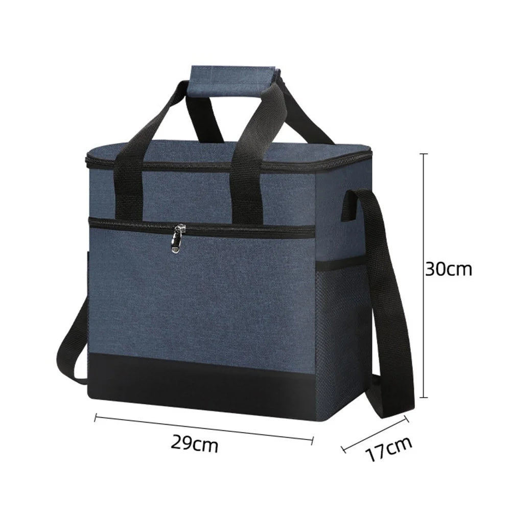 Portable Insulated Lunch Bag Reusable Lunch Box Container 15L Capacity with Top Carry Handle Shoulder Strap - Navy Blue - 3