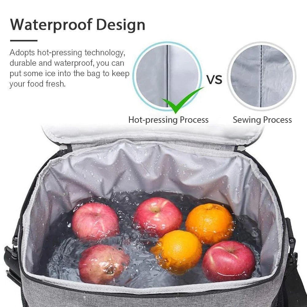Portable Insulated Lunch Bag Reusable Lunch Box Container 15L Capacity with Top Carry Handle Shoulder Strap - Navy Blue - 4