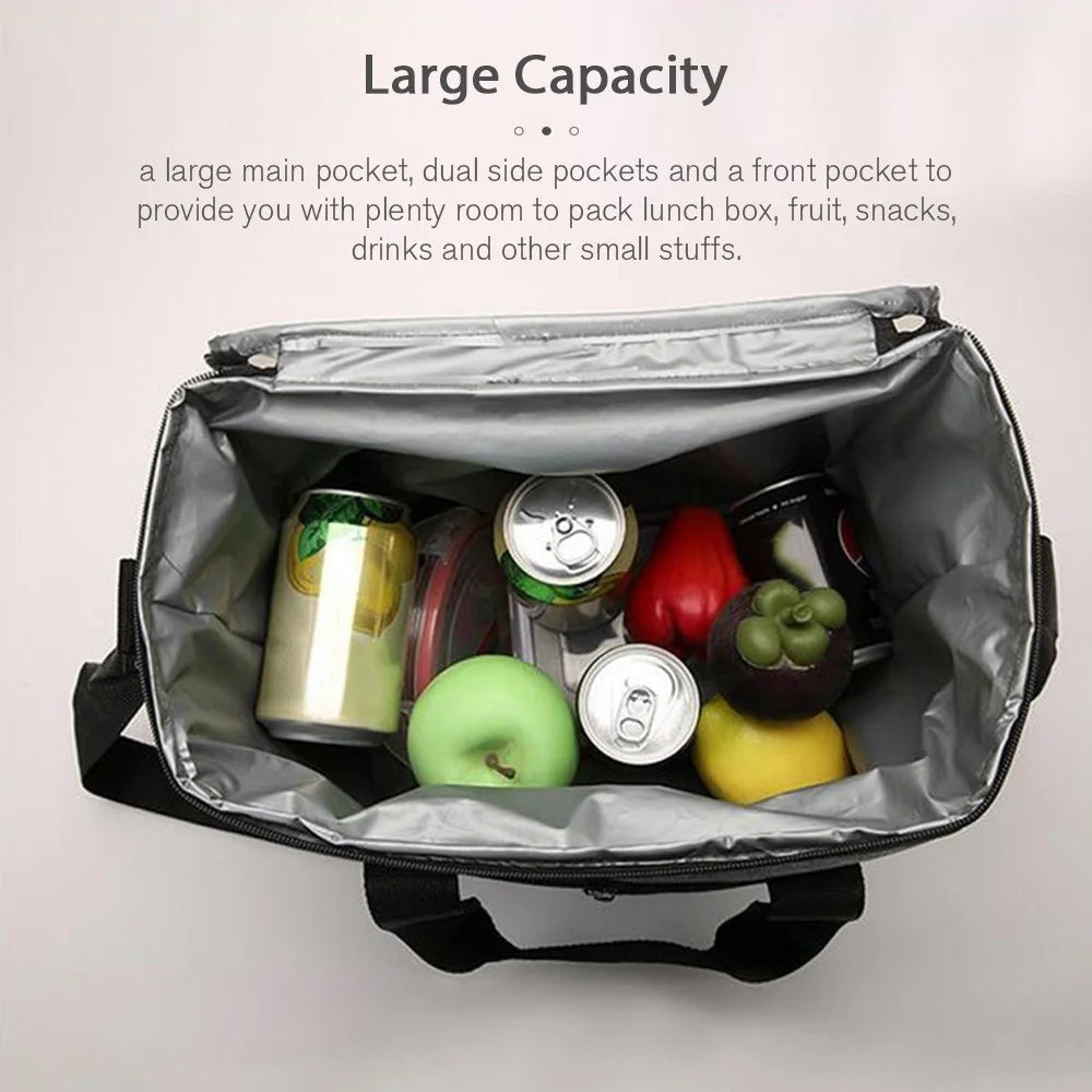 Portable Insulated Lunch Bag Reusable Lunch Box Container 15L Capacity with Top Carry Handle Shoulder Strap - Navy Blue - 7