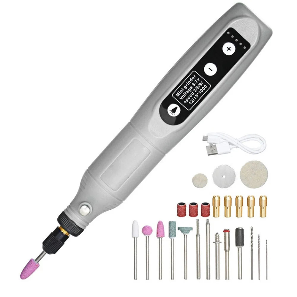 3.7V Cordless Rotary Tool 5 Variable Speed Li-Ion Power USB Charging Accessories Kit for Carving Engraving Sanding Polishing and Cutting - Grey - 1