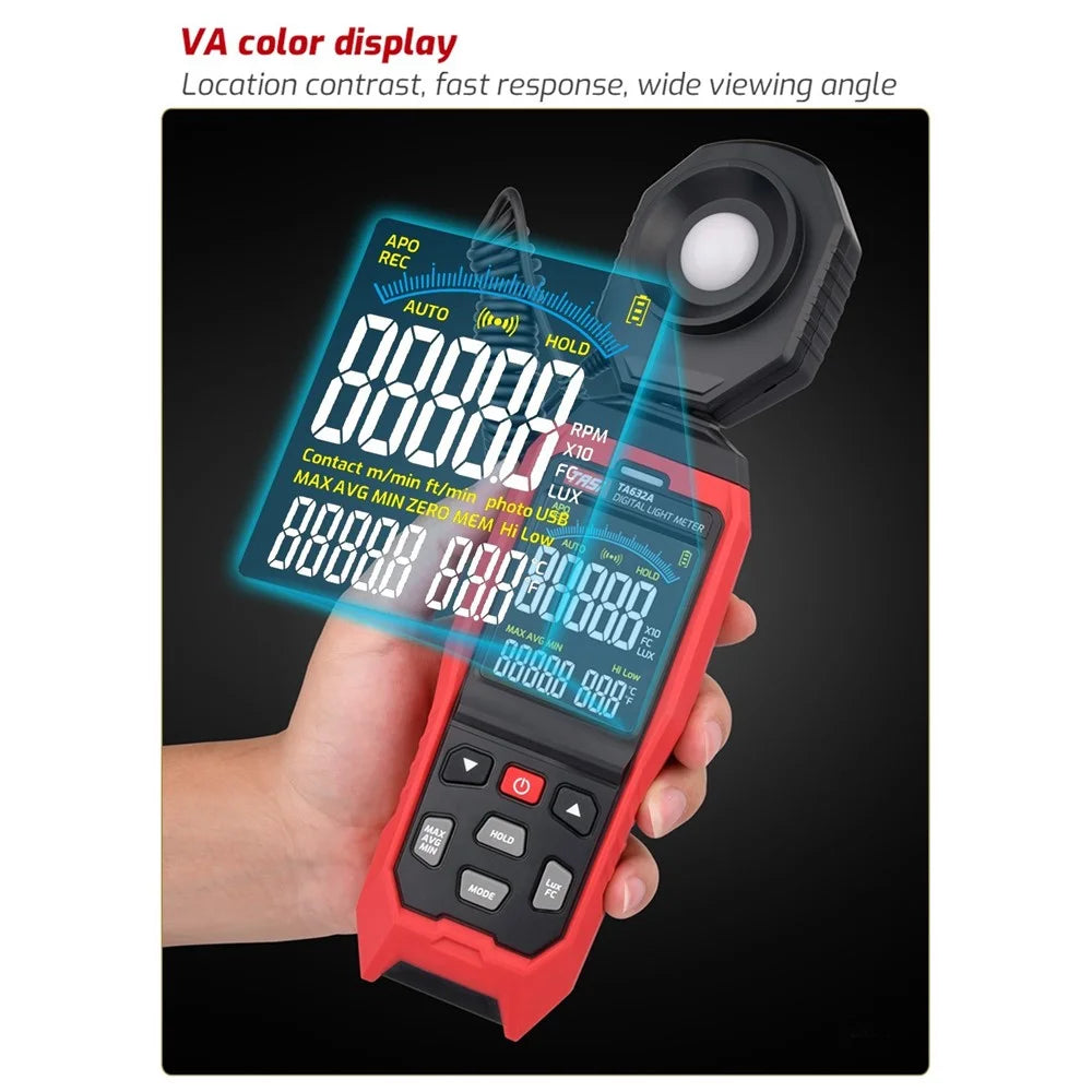 TASI TA632A 0-200000 Lux LCD Digital Light Meter Mini Lux Meter Handheld Illuminometer Luminometer Photometer Luxmeter - 6