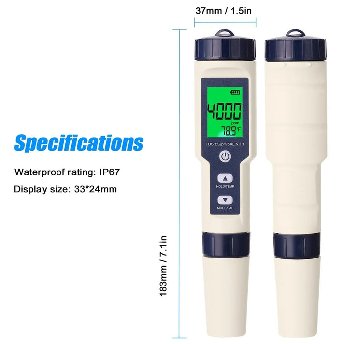 5 in 1 Professional Multi-parameter Testing Meter PH/EC/TDS/Salinity/Thermometer Digital Tester Water Quality Tester - 6