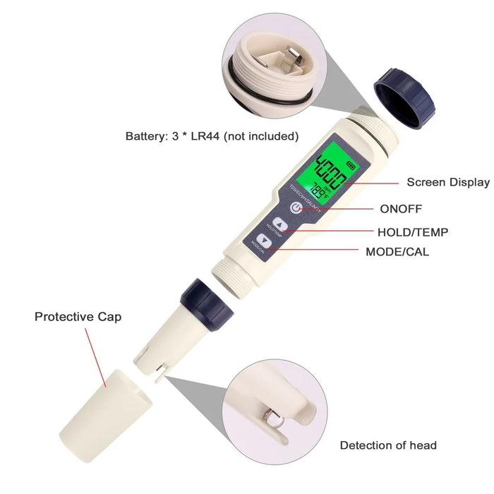 5 in 1 Professional Multi-parameter Testing Meter PH/EC/TDS/Salinity/Thermometer Digital Tester Water Quality Tester - 7
