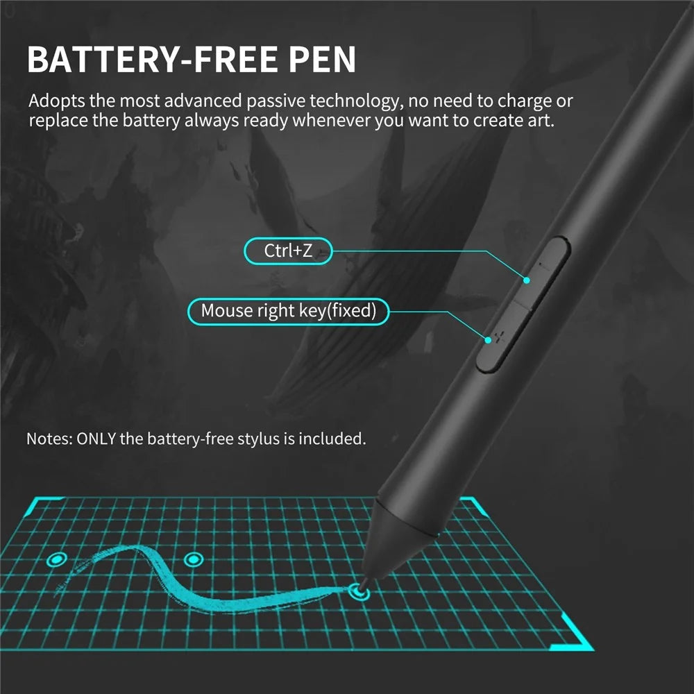 10moons Portable Wireless Battery-free Stylus Pen for T503 G10 Graphic Tablet, 8192 Pressure Levels with 2 Customize Keys - 2