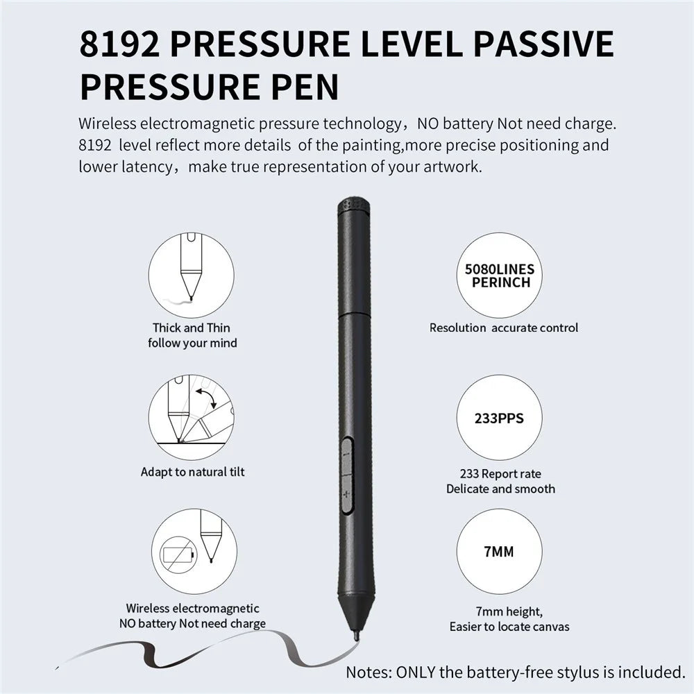 10moons Portable Wireless Battery-free Stylus Pen for T503 G10 Graphic Tablet, 8192 Pressure Levels with 2 Customize Keys - 3