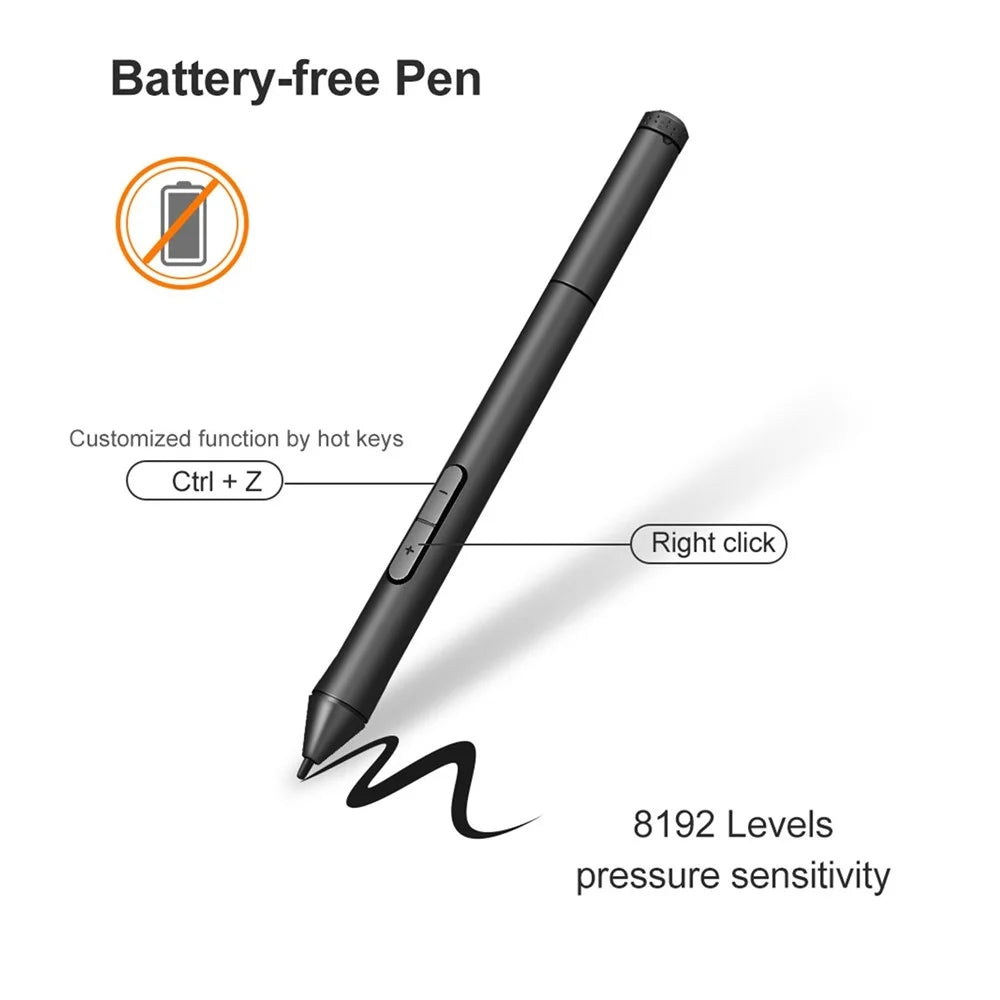 10moons Portable Wireless Battery-free Stylus Pen for T503 G10 Graphic Tablet, 8192 Pressure Levels with 2 Customize Keys - 4