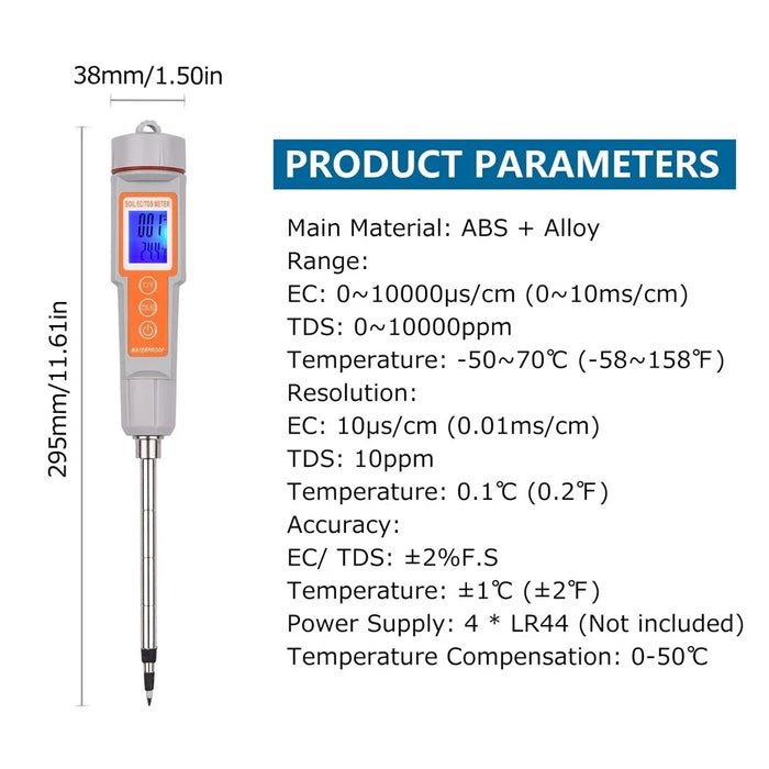 3 in 1 Soil Tester Backlight Screen EC/TDS/Temperature Digital Soil Test Probe Meter Portable Soil Salinity Tester for Greenhouse Garden Farm Orchard - 3