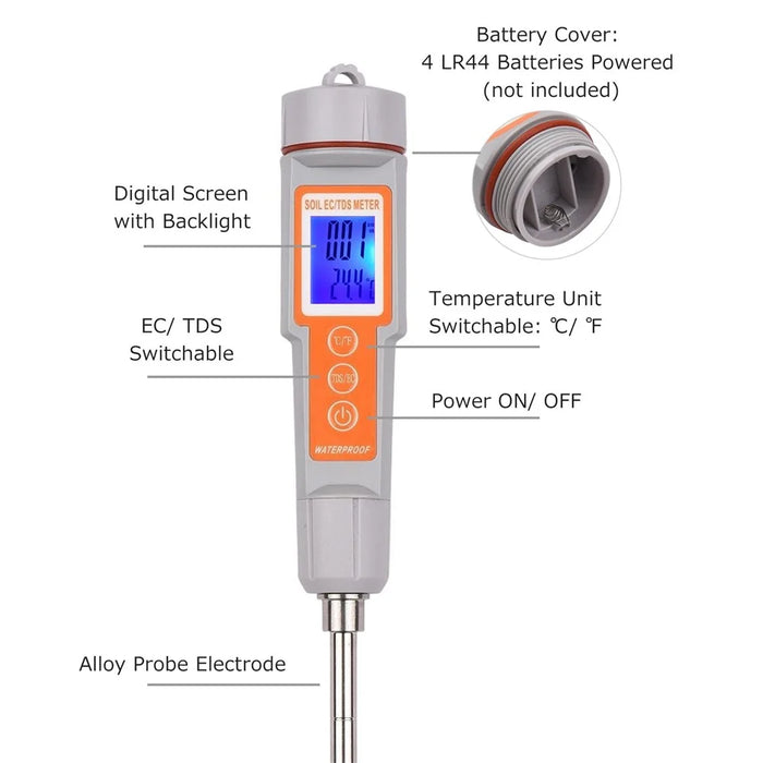 3 in 1 Soil Tester Backlight Screen EC/TDS/Temperature Digital Soil Test Probe Meter Portable Soil Salinity Tester for Greenhouse Garden Farm Orchard - 6