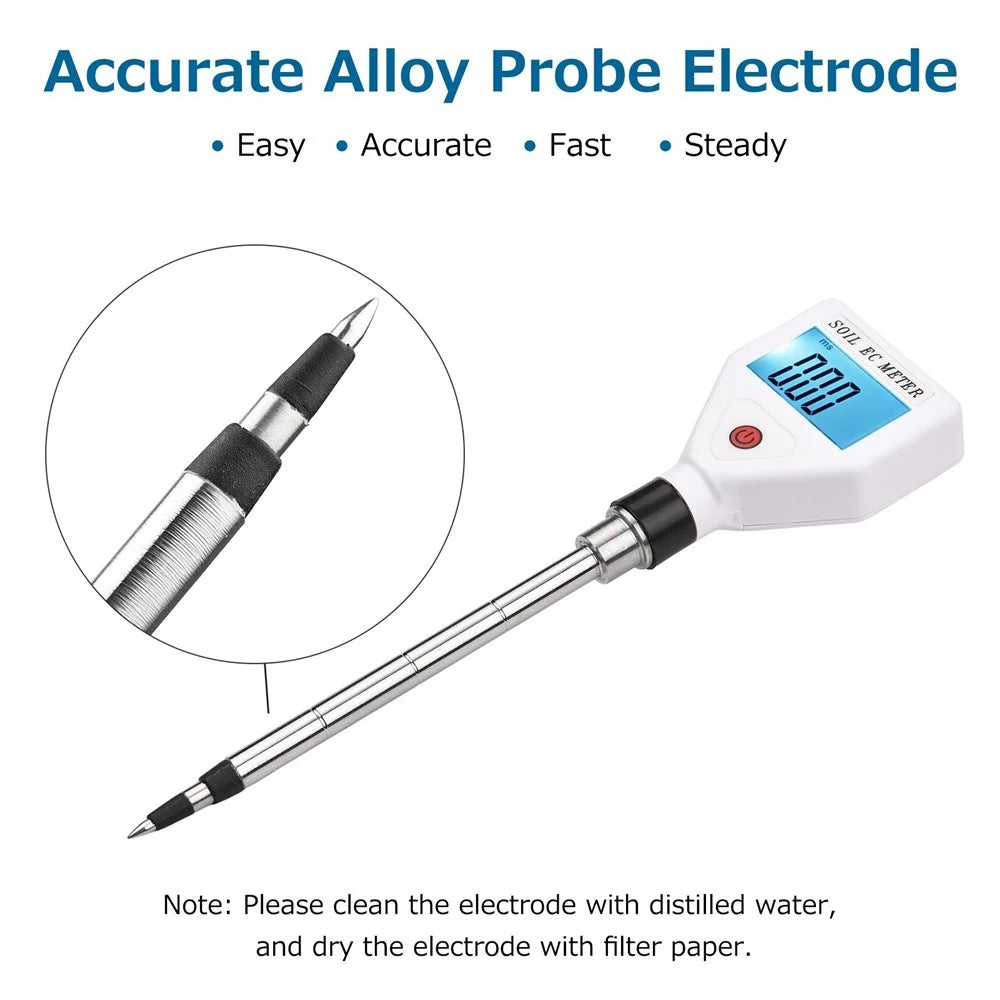 Portable Soil EC Meter Backlight Screen Digital Soil Salinity Tester for Greenhouse Garden Farm Orchard - 7
