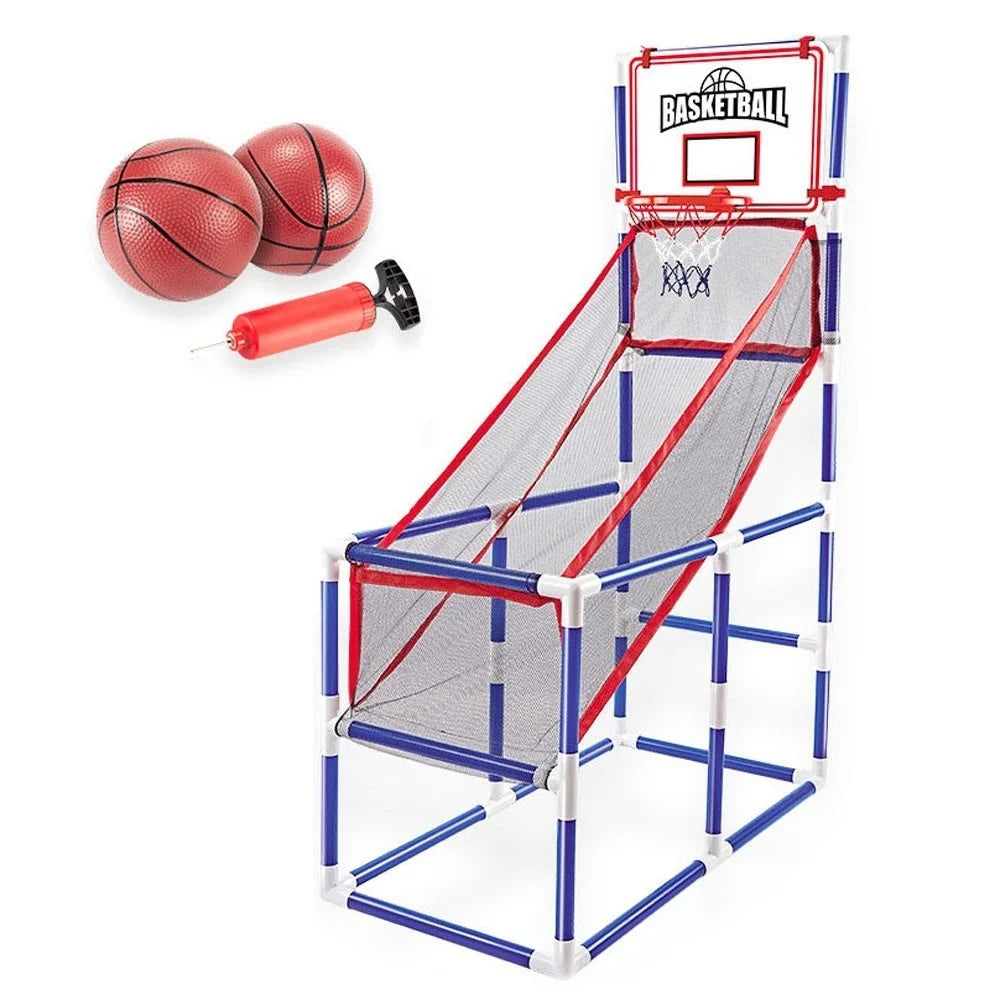 Indoor/Outdoor Basketball Arcade Game Sport Basketball Hoop Single Shot with 2 Basketballs Inflator - 1