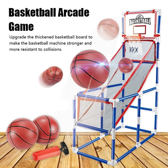 Indoor/Outdoor Basketball Arcade Game Sport Basketball Hoop Single Shot with 2 Basketballs Inflator - 2