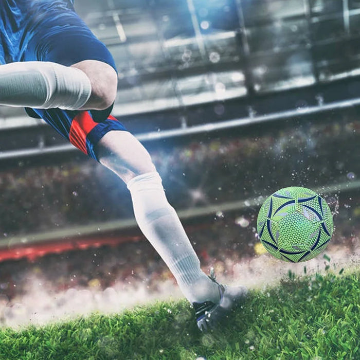 Night Glowing Reflective Soccer Ball with Mesh Pouch Light Up Camera Flash Soccer Ball for Indoor Outdoor Training - Size 5 - 7