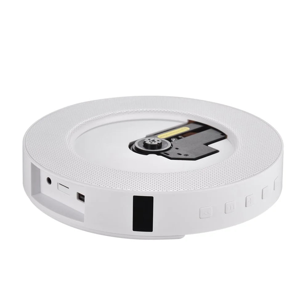 LED Display Wall Mountable CD Player Bluetooth-compatible Speaker with Remote Control FM Radio 3.5mm AUX Input TF Card U Disk Music Player Timing Function - White/EU Plug - 3
