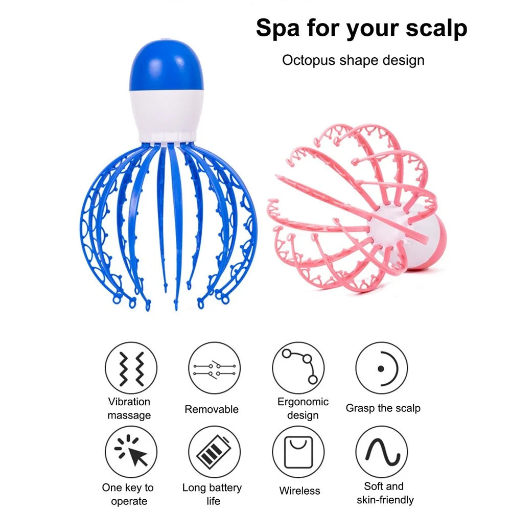 Electric Head Scalp Massager Release Stress Alleviate Fatigue Vibration Massager Claw Octopus Portable Removable Massage Device - Blue - 2
