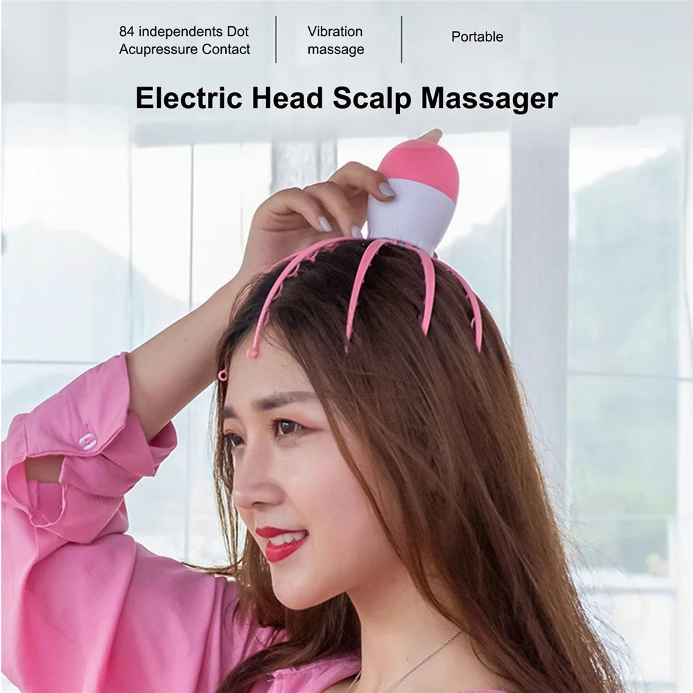 Electric Head Scalp Massager Release Stress Alleviate Fatigue Vibration Massager Claw Octopus Portable Removable Massage Device - Blue - 4