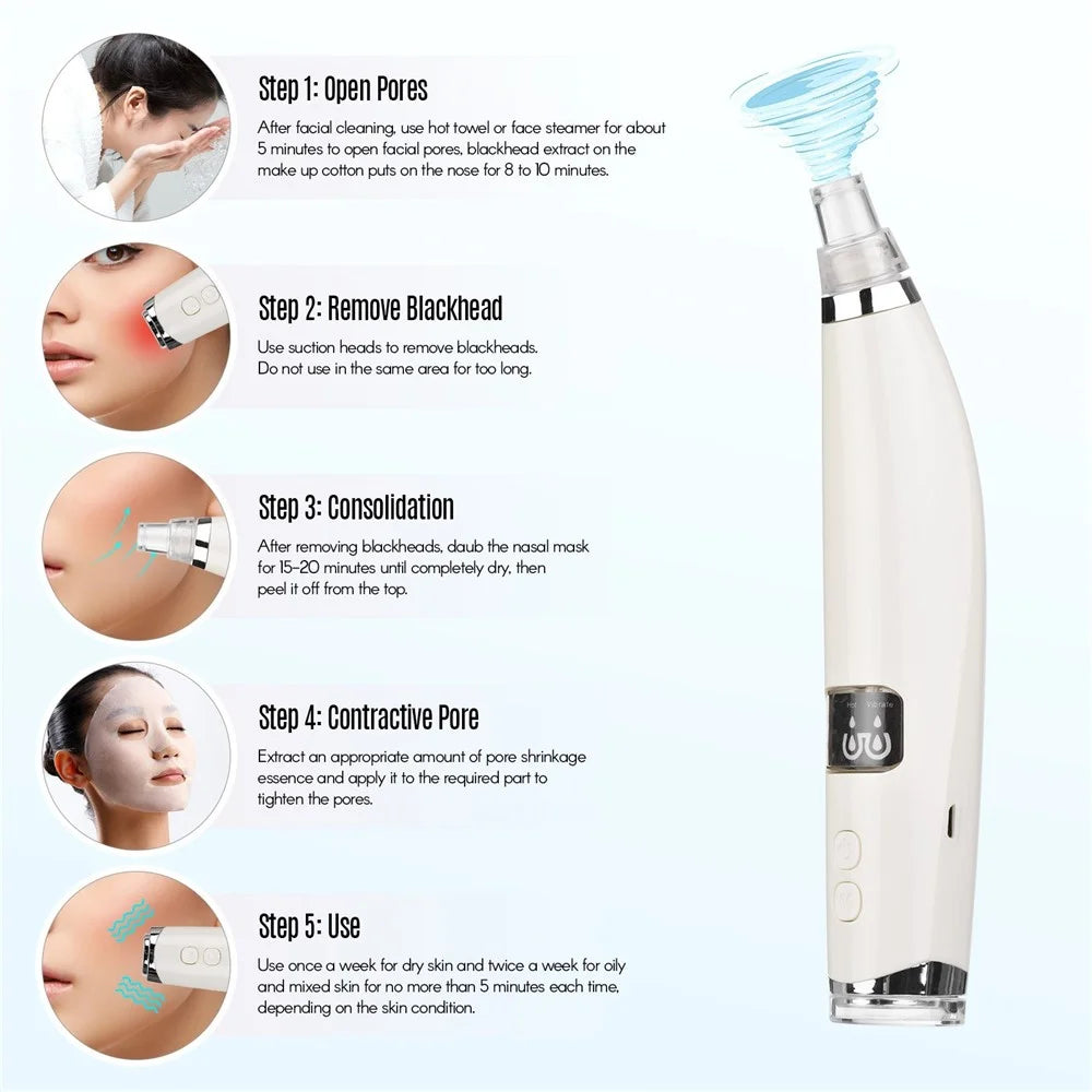 Blackhead Comedones Whitehead Pore Vacuum Cleaner Remover with Hot Compress Function with USB Cable for Women Men - 5