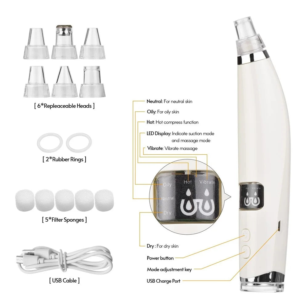 Blackhead Comedones Whitehead Pore Vacuum Cleaner Remover with Hot Compress Function with USB Cable for Women Men - 7