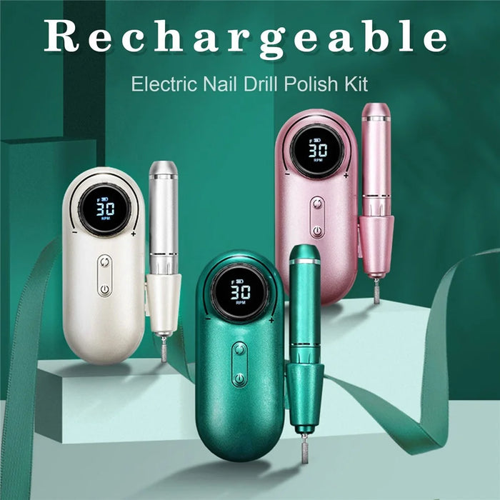 Electric Nail Drill Polish Kit 30000RPM Nail File Manicure Pedicure Tool with 6 Drill Bits Sanding Bands - Green - 5