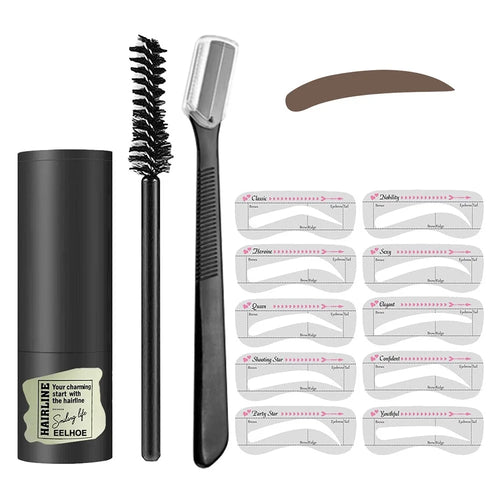 Eyebrow Hairline Stamp Kit Eyebrow Stencil Set with Eyebrow Brush Trimmer Brush Accessory - Dark Brown - 1