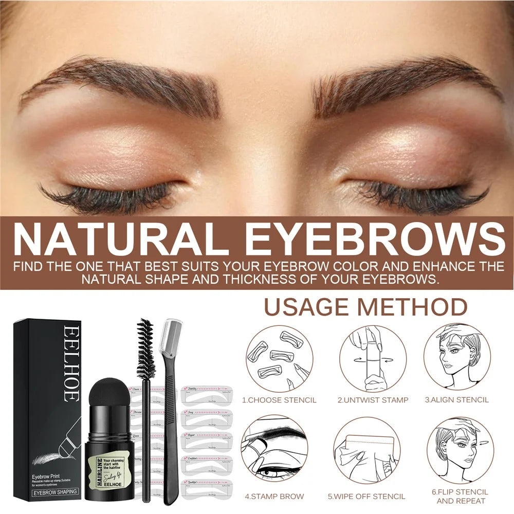 Eyebrow Hairline Stamp Kit Eyebrow Stencil Set with Eyebrow Brush Trimmer Brush Accessory - Dark Brown - 2