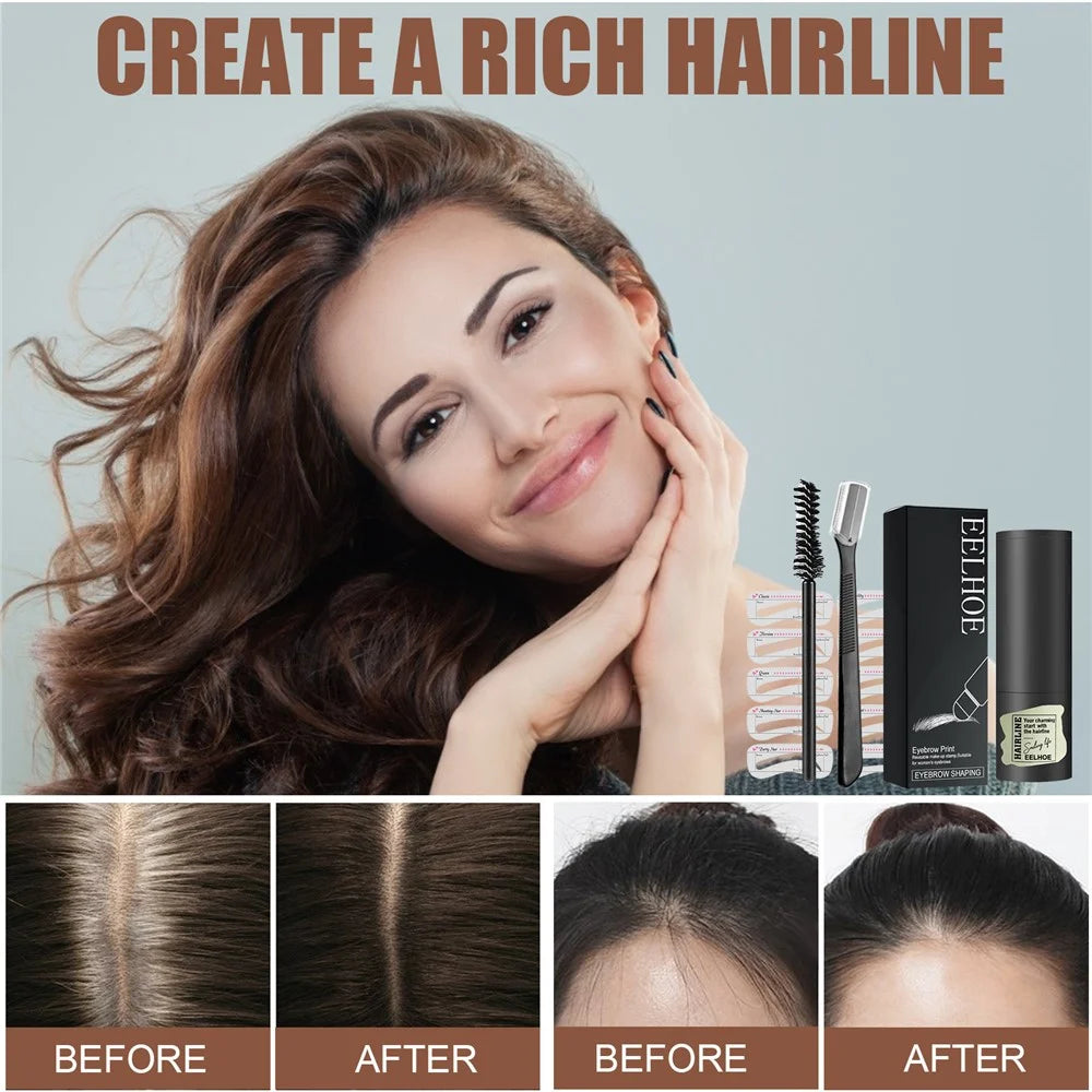 Eyebrow Hairline Stamp Kit Eyebrow Stencil Set with Eyebrow Brush Trimmer Brush Accessory - Dark Brown - 3