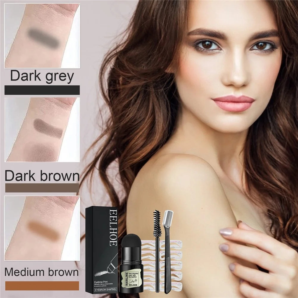 Eyebrow Hairline Stamp Kit Eyebrow Stencil Set with Eyebrow Brush Trimmer Brush Accessory - Dark Brown - 4