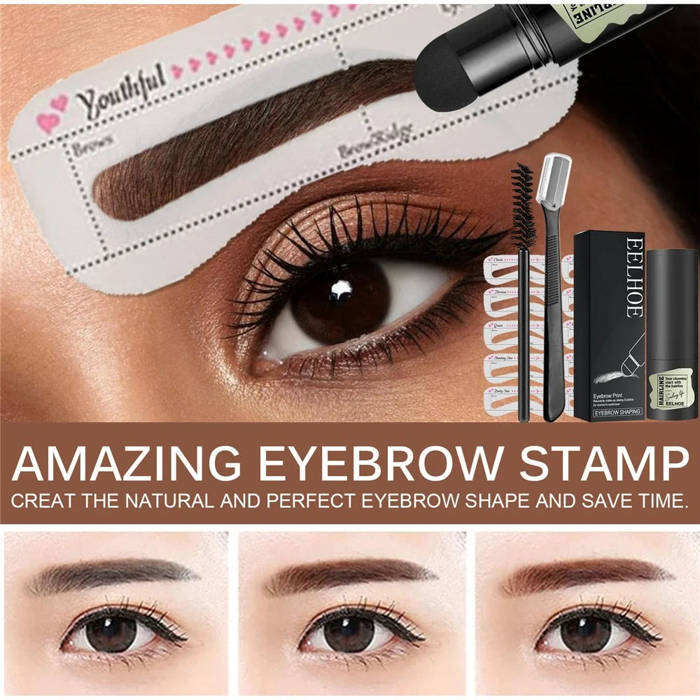 Eyebrow Hairline Stamp Kit Eyebrow Stencil Set with Eyebrow Brush Trimmer Brush Accessory - Dark Brown - 7