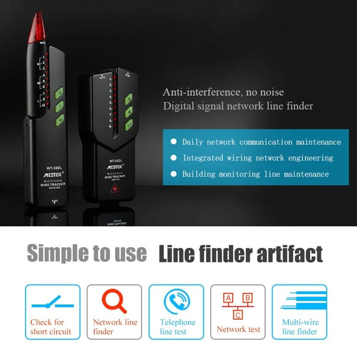 MESTEK WT-58DL Handheld Network Cable Tester Wire Tracker Electrical Line Finding Testing Detector for Network Maintenance Collation - 6