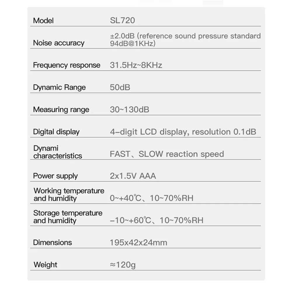 MESTEK SL720 30-130dB Meter Noise Detector Audio Sound Level Monitor Measuring Tool - 5