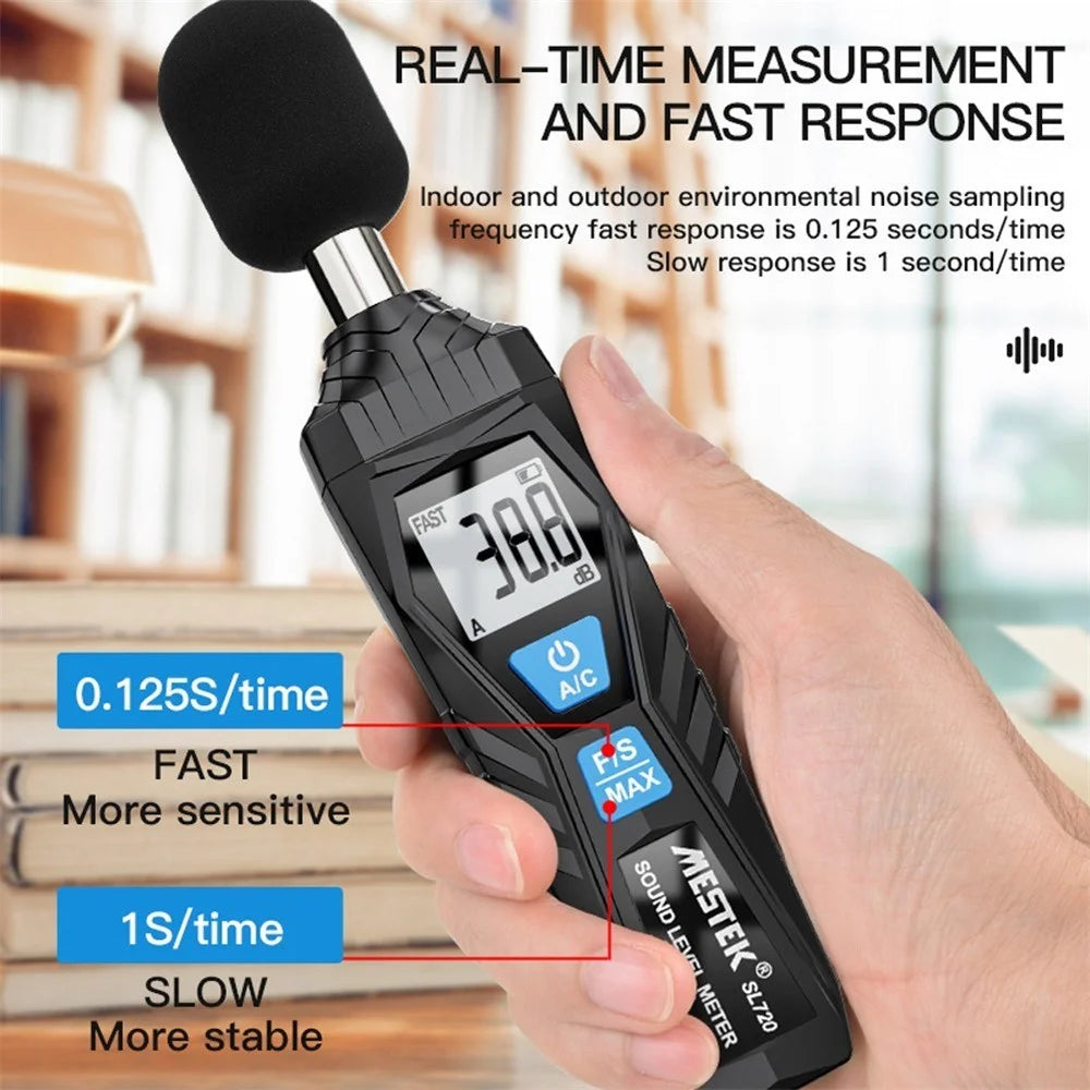 MESTEK SL720 30-130dB Meter Noise Detector Audio Sound Level Monitor Measuring Tool - 7
