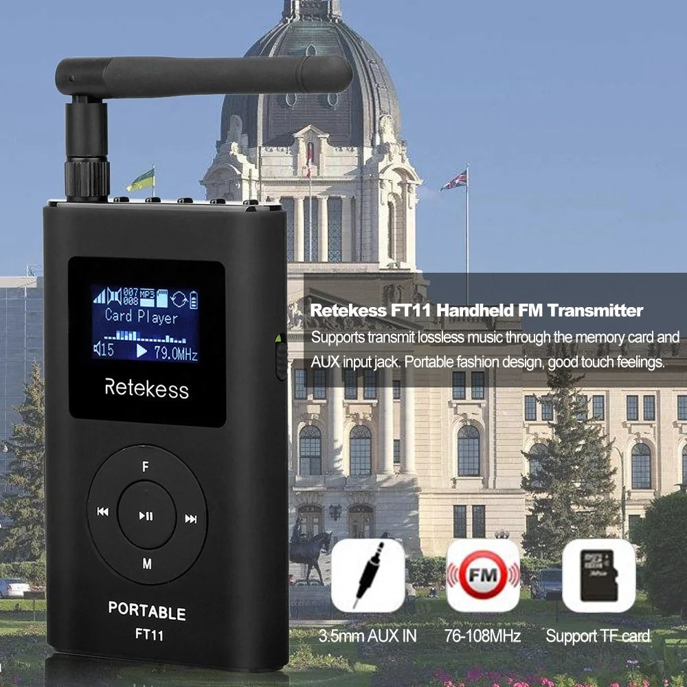 RETEKESS FT11 Handheld FM Transmitter Portable MP3 Broadcast Radio AUX IN TF Card Slot 1500mAh Battery for Car Meeting Tour Guide - 1