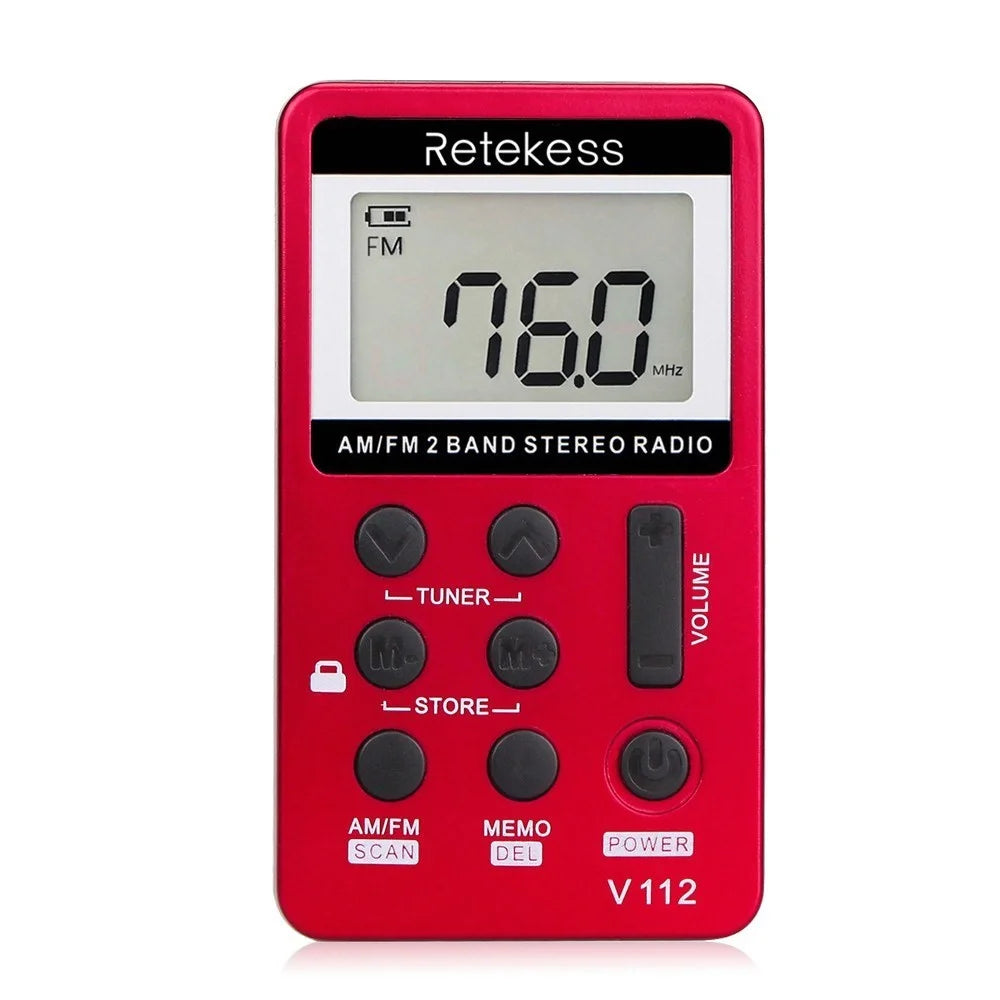 RETEKESS V-112 Portable AM/FM Stereo Radio Pocket 2 Band Digital Tuning Radio Mini Receiver Outdoor Radio with Earphone Lanyard LCD Display Screen - Red - 4